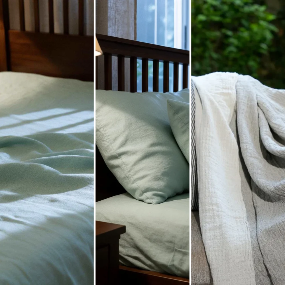 Linen Flat Sheet Set with 2 Pillow Covers & Throw