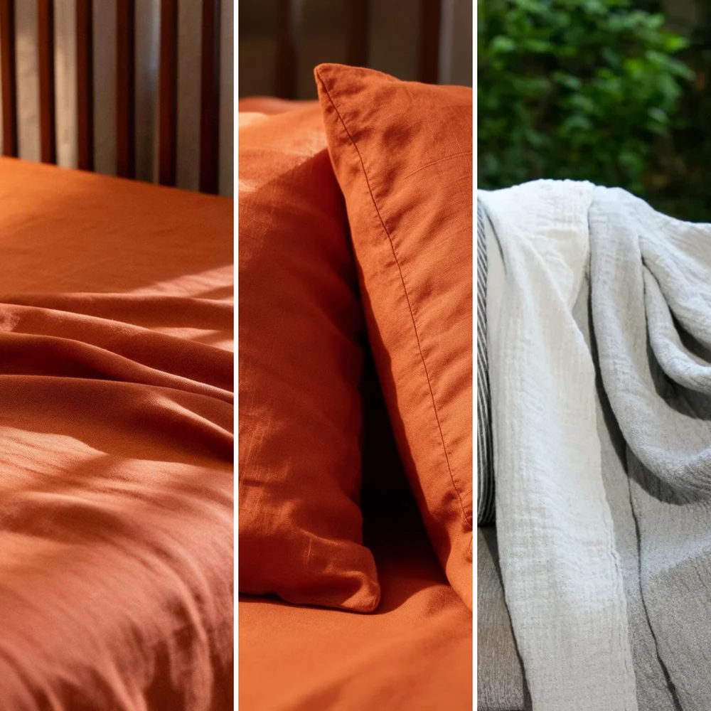 Linen Flat Sheet Set with 2 Pillow Covers & Throw