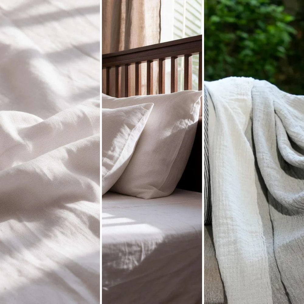 Linen Flat Sheet Set with 2 Pillow Covers & Throw