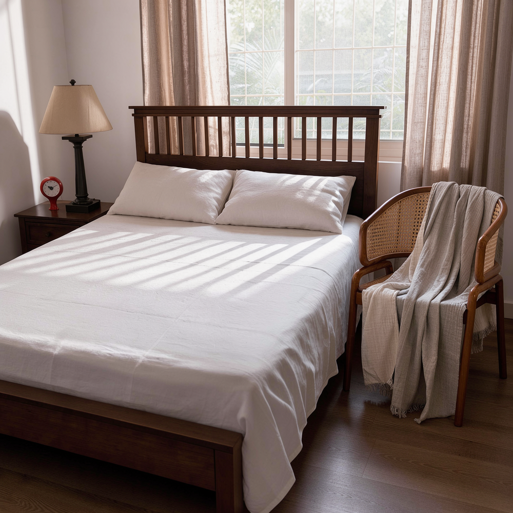 Linen Flat Sheet Set with 2 Pillow Covers & Throw