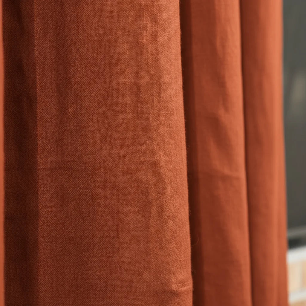 Softly Draped Linen Curtain in Rust Orange